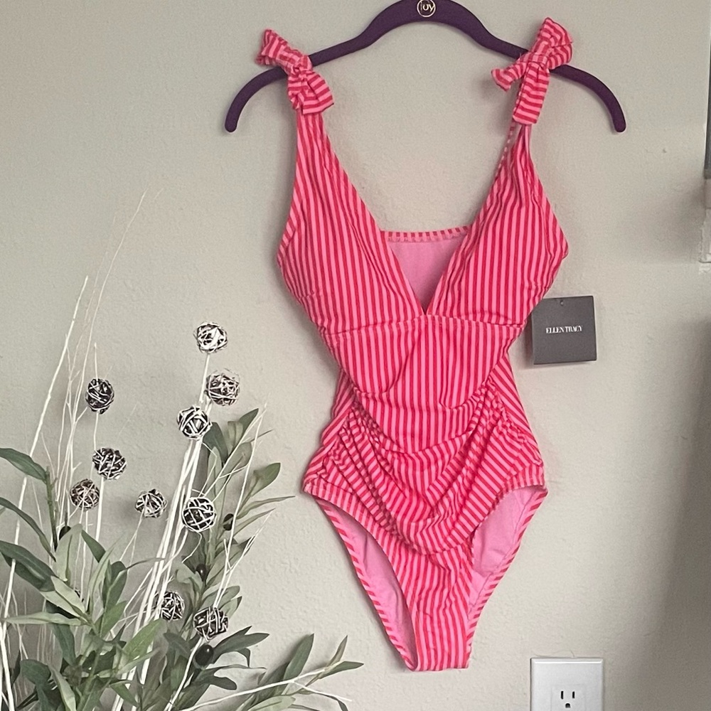 Ellen Tracy Red and White Striped Swimsuit